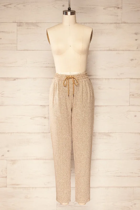 Bologne Beige | High-Waisted Straight Leg Chevron Pants