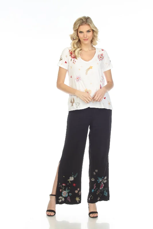 Johnny Was JWLA Martine Embroidered High Slit Palazzo Pants Chic J64022