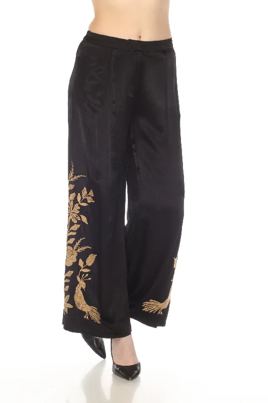 Johnny Was Workshop Black Martina Embroidered Wide-Leg Pants Chic W68422