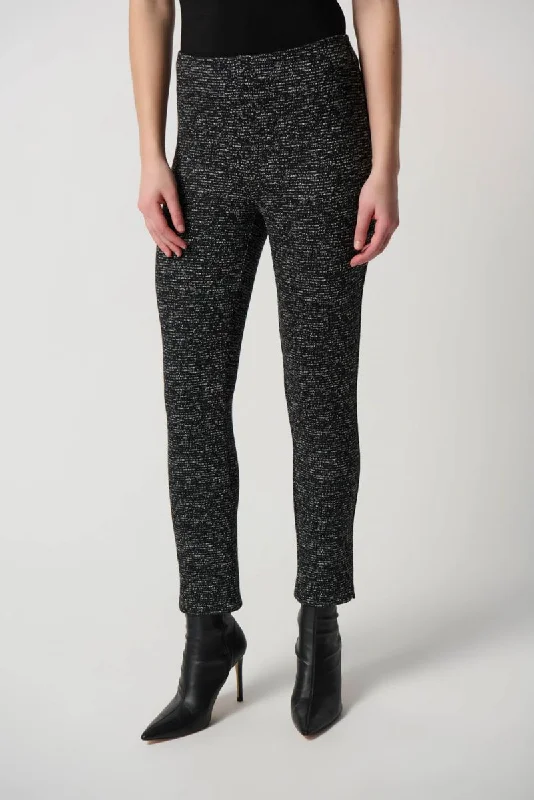 Joseph Ribkoff Black/Off-White Jacquard Knit Pull On Slim Cropped Pants 234116