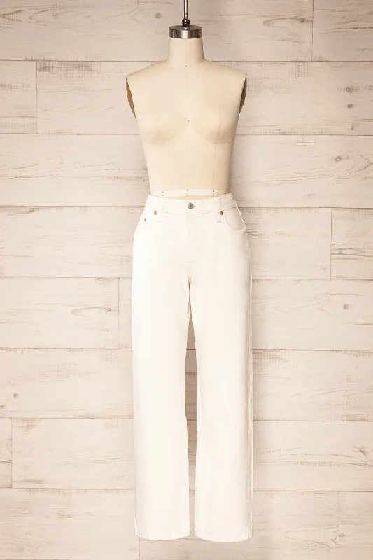 Pamy | Ivory High-Waisted Straight Leg Jeans