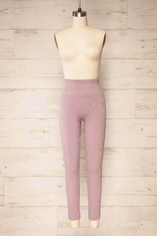 Quorena Mauve | High-Waisted Ribbed Leggings