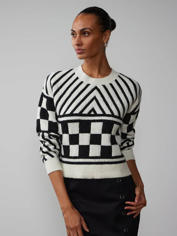 Long Sleeve Chevron Checkered Sweater