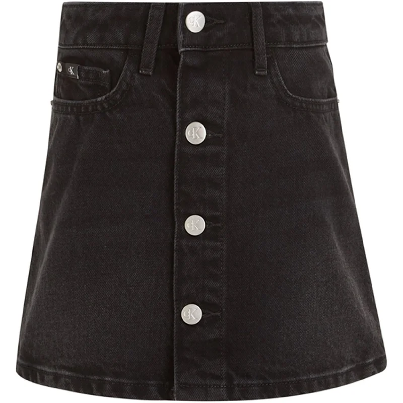 Calvin Klein Washed Black Denim Button Skirt Washed Black