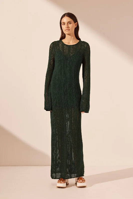 ARLO LONG SLEEVE MAXI DRESS - DEEP FOREST