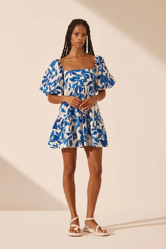 BLEUE SQUARE NECK TIERED MINI DRESS