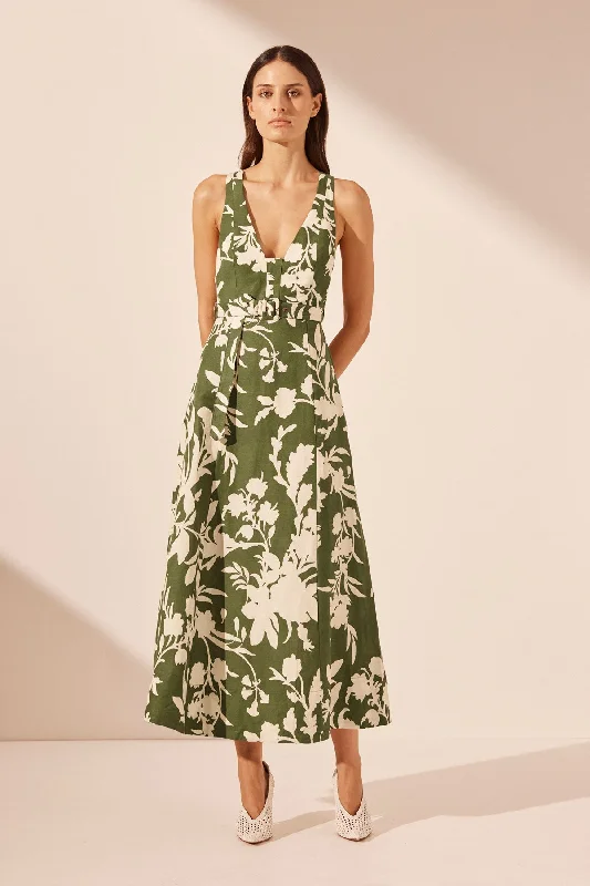 RENEE PLUNGED PANELLED MIDI DRESS