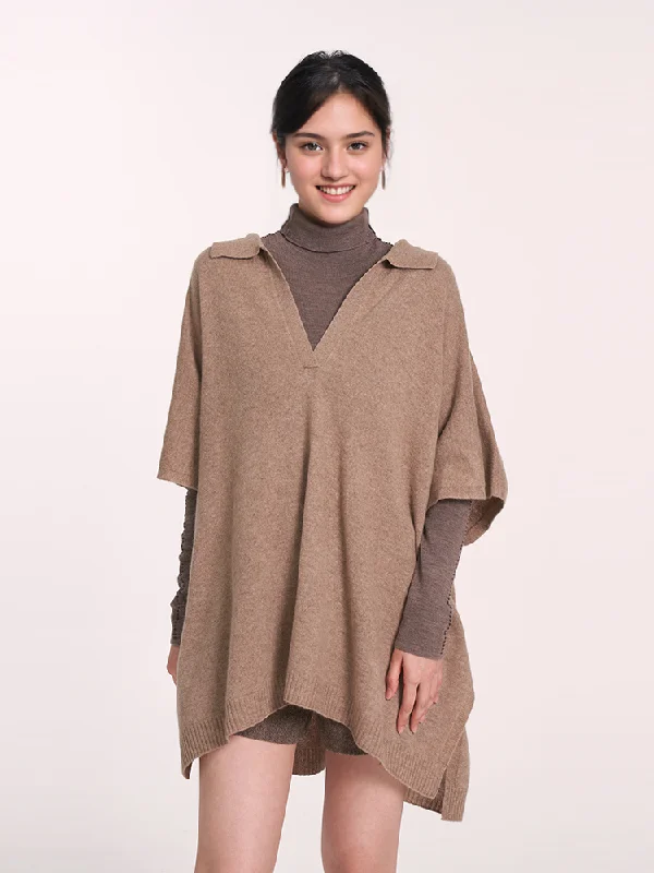 100% Cashmere Polo Collar Poncho Sweater