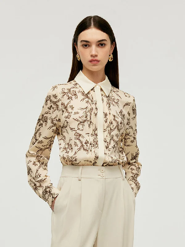 19 Momme Mulberry Silk Floral Print Lapel Women Shirt