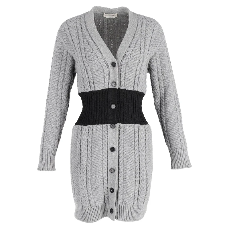 Alexander McQueen Longline Cable-Knit Cardigan in Grey Wool