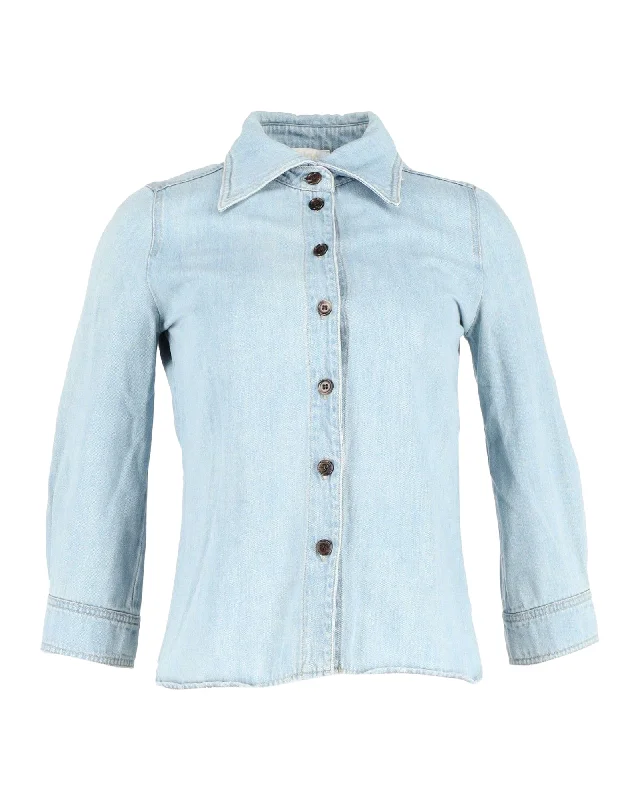 Chloe 3/4 Sleeve Shirt in Light Blue Denim