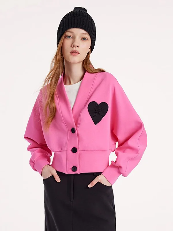 Pink Air Layer Heart Crop Women Jacket