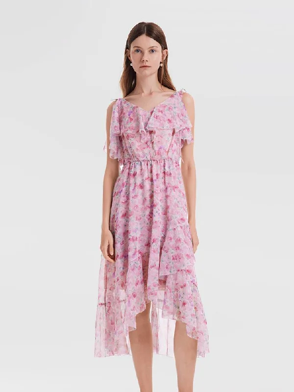 Pink Spaghetti Strap Floral Dress