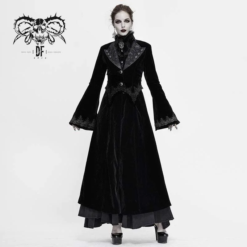 Women's Gothic Velet Large Lapel Flare Sleeve Long Coats