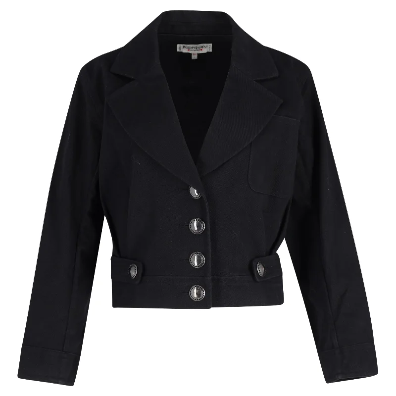 Yves Saint Laurent Rive Gauche Cropped Jacket in Black Cotton