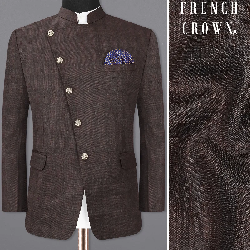 Birch Brown Plaid Cross Placket Bandhgala Blazer