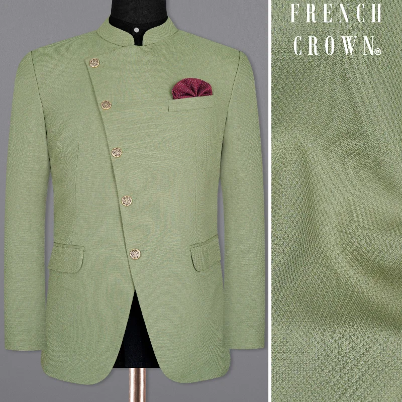 Camouflage Green Cross Placket Bandhgala Wool rich Blazer