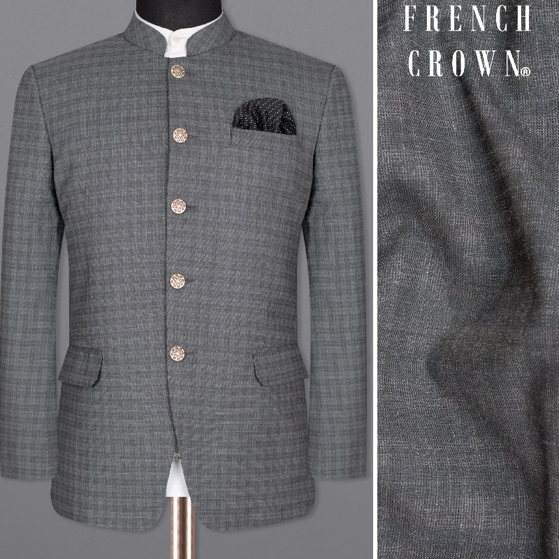 Mid Gray Wool Rich Mandarin/Bandhgala Blazer