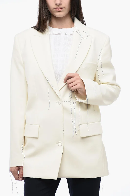 Off-White Peak Lapel Blazer With Stitching Detail 40 Italian Size