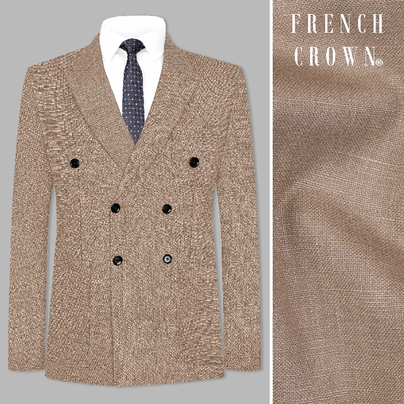 Oyster Brown Luxurious Linen Double Breasted Sports Blazer