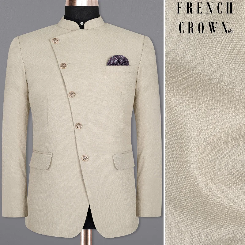 Sisal Cream Cross Placket Wool Rich Bandhgala Blazer