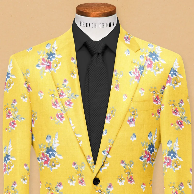 Sunshine yellow Flower Print Designer Blazer