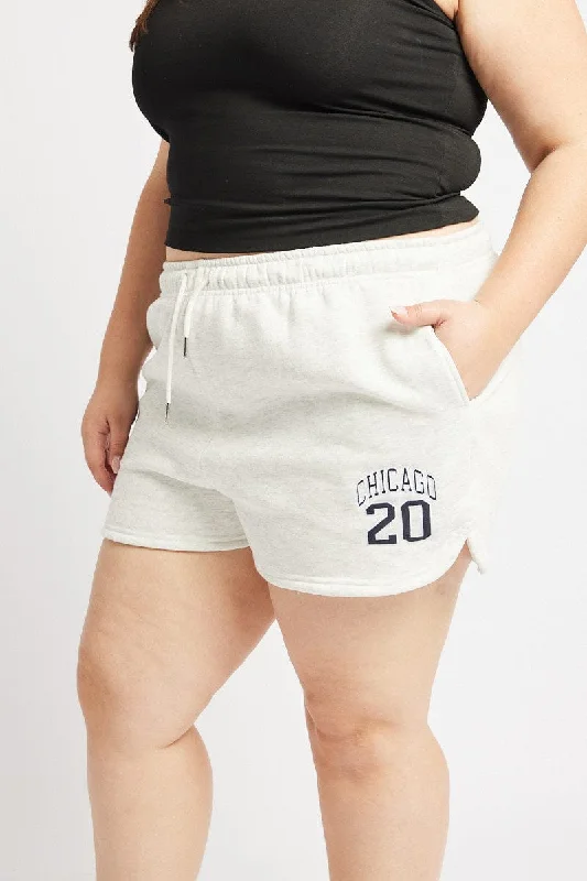 Grey Curve Hem Athletic Embroidered Track Shorts