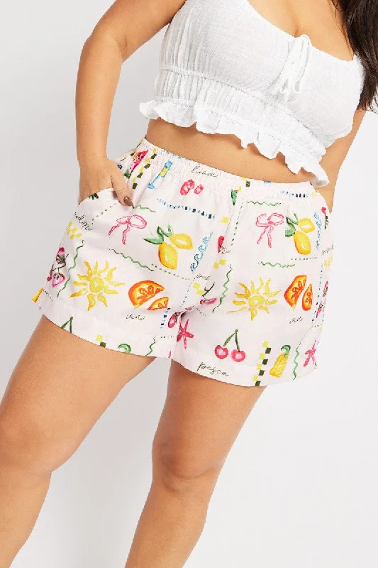 Multi Abstract Elastic Waist Shorts