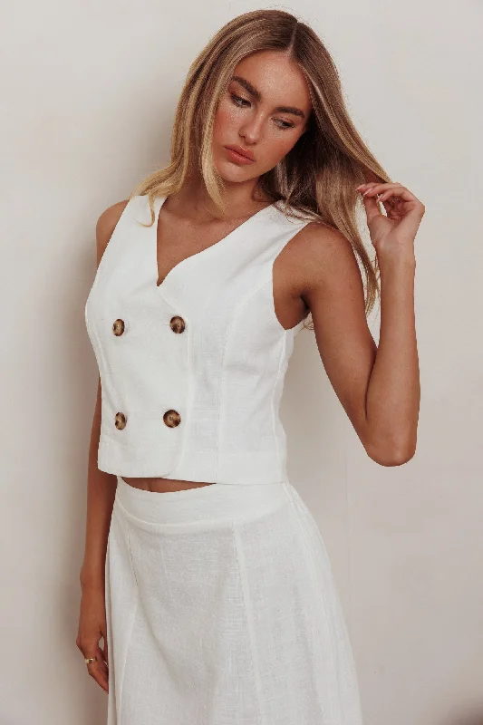 Payday Sleeveless Double Breasted Vest Top Off White